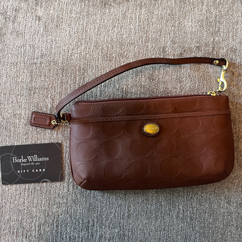 Coach brown wallet with wrist strap
